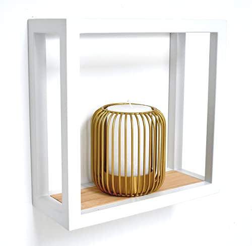 Galeara design Wandregal Metall Weiß mit Bambusholz SOTO(Weiß, 24cm x 24cm x 12cm) von Galeara design