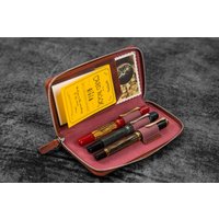 Federmäppchen Aus Leder Mit Reißverschluss Für 3 Fächer - Crazy Horse Orange von GalenLeatherCo