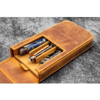 Leder Magnum Opus 3 Slots Hard-Penetui Mit Abnehmbarer Stiftablage - Crazy Horse Brown von GalenLeatherCo