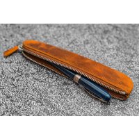 Leder Mit Reißverschluss Für Einzelne Füllfederhalter - Crazy Horse Brown Leder Mit Reißverschluss Für Einzelne Füllfederhalter - Crazy Horse Brown von GalenLeatherCo