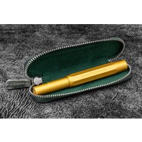 Leder Reißverschluß Einzel Stift Etui Für Kaweco - Pocket Pen Crazy Horse Forest Green von GalenLeatherCo