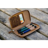 Leder Stiftetui Mit Reißverschluss Für 3 Fächer - Crazy Horse Brown von GalenLeatherCo