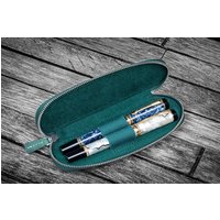 Leder Zipper Duo Slim Stifttasche Für 2 Stifte - Crazy Horse Forest Green von GalenLeatherCo