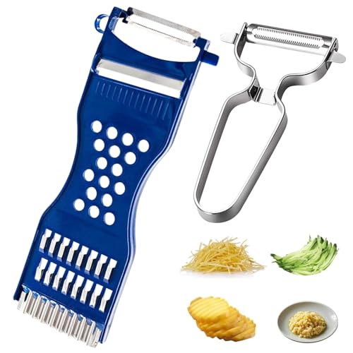 Galenecx 2 Stück Sparschäler, 6-in-1 Gemüseschneider Edelstahl, Multifunktions Gemüsereiben, Kartoffelschäler Scharf Klinge, Edelstahl Julienne Schäler, für Gemüse Obst, Mehrfarbig von Galenecx