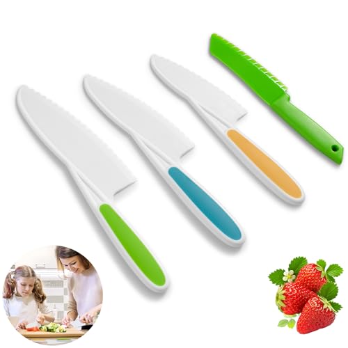 Galenecx 4 Stück Kindermesser, Teiliges Kinder Sicherheit Kochmesser, Montessori Spielzeug Messer, Kinderküche Zubehör, Set zum Kleinkinder die Lernen Schneiden und Kochen von Gemüse oder Obst von Galenecx