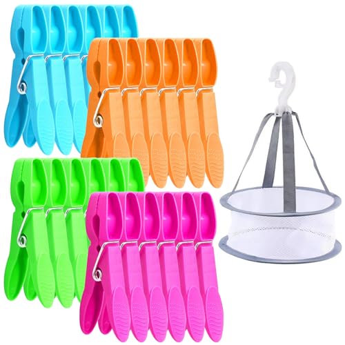 Galenecx 48 Stück Wäscheklammern, Windfeste Bunte Wäscheklammern Ohne Abdruck, Plastik Clothespin with wäscheklammern Korb, Starke Grip Clothes pegs, für Handtuch Kleidung Socken Papier von Galenecx