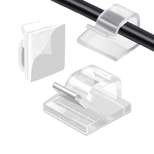 Galenecx 50 Stück Kabelhalter Selbstklebend, Kabelbefestigung Selbstklebend, Kabelschellen zum Kleben, Kabelklemmen für TV, PC, Schreibtisch, Zuhause, Büro (Transparent) von Galenecx