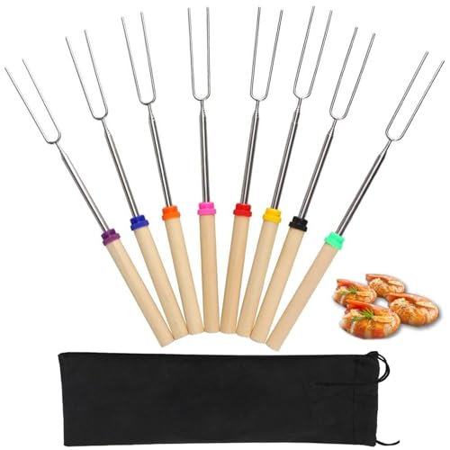 Galenecx 8 Stück Grillspieße Teleskop Marshmallow, Edelstahl Teleskop Grillspieße, Spieße zum Grillen Lagerfeuer für Camping, Gartenparty, Grillparty (Ausziehbar 31-81cm) von Galenecx