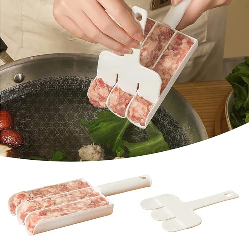 White Creative Kitchen Triple Meatball Maker, Meat Ball Scoop with Cutting Spade Ball Maker, None-Stick Meatball Maker Melon Ballers, Fruit and Vegetable Tools von Galepromot