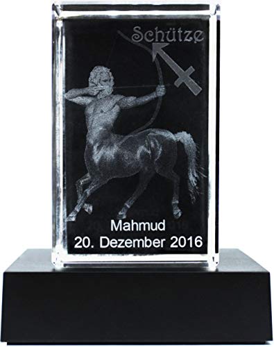 Galerie Kristall 3D-Laser Quader Sternzeichen mit Wunsch-Text (Schütze) von Galerie Kristall