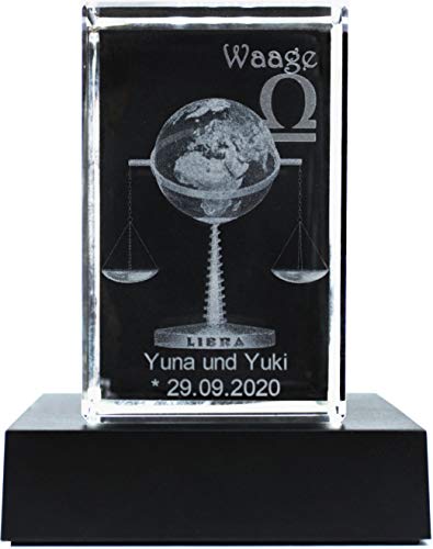 Galerie Kristall 3D-Laser Quader Sternzeichen mit Wunsch-Text (Waage) von Galerie Kristall