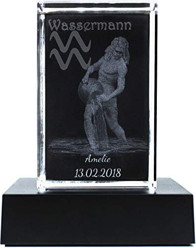 Galerie Kristall 3D-Laser Quader Sternzeichen mit Wunsch-Text (Wassermann) von Galerie Kristall