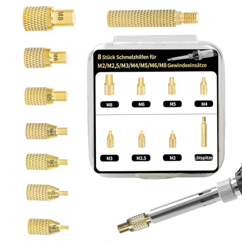 Galerie SV 8 Stück Gewindeeinsatz M2 M2.5 M3 M4 M5 M6 M8 Lötspitze Einschmelzgewinde Messing Gewindeeinsätze Einschraubmutter für Kunststoffteile Wärme oder Ultraschall in 3D Druckerteile von Galerie SV