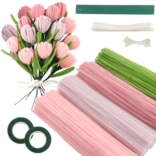 Galerie SV Rosa Tulip Bouquet Pfeifenreiniger Set, 400 Stück Pfeifenputzer zum Basteln 4 Farben Pipe Cleaner mit 20 Stück Grünem Bastelfaden, Geschenkband, Klebeband(Dunkelrosa, Mittelrosa, Hellrosa) Galerie SV Rosa Tulip Bouquet Pfeifenreiniger Set, 400 Stück Pfeifenputzer zum Basteln 4 Farben Pipe Cleaner mit 20 Stück Grünem Bastelfaden, Geschenkband, Klebeband(Dunkelrosa, Mittelrosa, Hellrosa) von Galerie SV