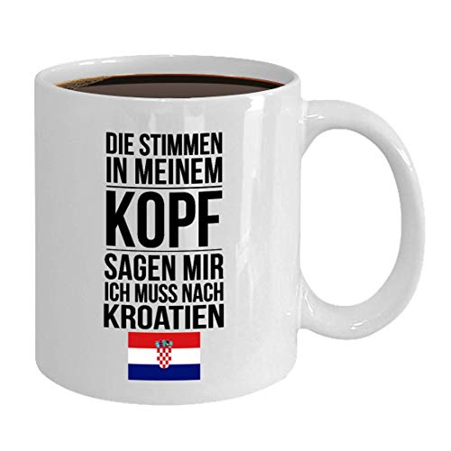 Kroatien Tasse Die Stimmen in meinem Kopf sagen mir Ich muss nach Kroatien Kaffeebecher Keramik 375ml Flagge Hrvatska von Galeriemode