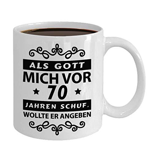 Tasse zum 70 Geburtstag Als Gott mich vor 70 Jahren schuf Keramik 375ml Mann Frau 1954 geboren (70 jahre) von Galeriemode