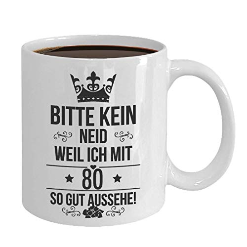 Tasse zum 80 Geburtstag Jahrgang 1944 geboren Keramik 375 Milliliter Mann Frau von Galeriemode