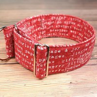 Rotes Hundehalsband Für Weihnachten Mit Schrift, Martingale Zugstopphalsband Oder Steckschließe, Windhundhalsband/Dear Santa von GalgoStore