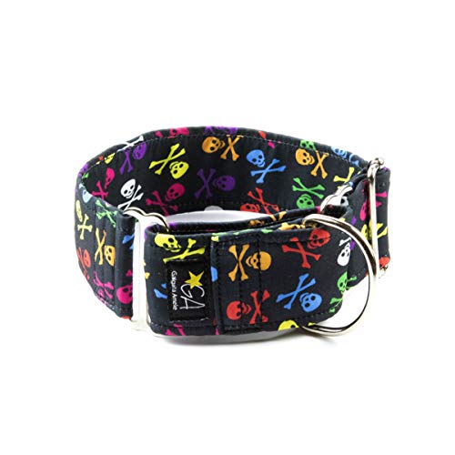 Galguita Amelie, 4 cm Breite Größe S (20-29 cm), Hundehalsband mit Schädel von Galguita Amelie