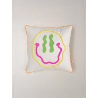 Galia Tasarim - Neon Smile Gesicht Kissen 45 X cm Handbesticktes Pop Art Mit Paspel von GaliaDesignStudio
