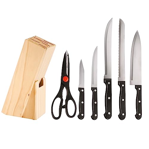 Galicja Messerblock mit Messer + Küchenschere – Küchenmesser-Set – Messerset mit Block – Messerblock-Set – Küchenmesserblock-Set – Messer Rostfrei – 7-teiliges Set 15x8x35,5cm KEVIN von GALICJA