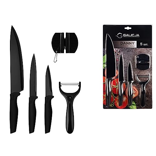 GALICJA Messerset DANNY – Küchenmesser – Messerset Küchenmesser – Küchenmesser-Set – Set mit 5 Teilen + Kochmesser & Messerschärfer – Messer Edelstahl – 23,5x3x39,5 von GALICJA