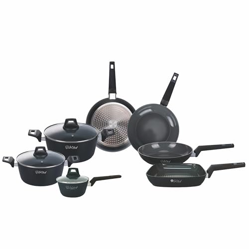 10-teiliges Topfset mit Keramik-Antihaftbeschichtung, aus geschmiedetem Aluminium, Induktion, Berlin SìChef von Galileo Casa