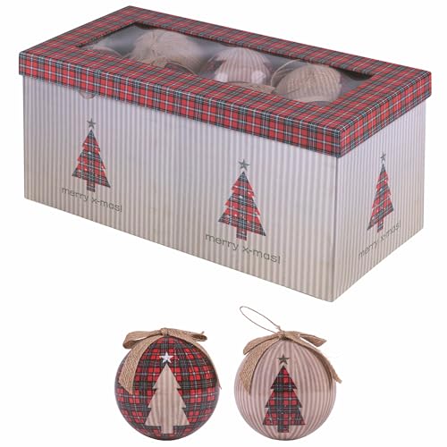 12er Set Weihnachtskugeln Ø 7,5 cm glänzend in Geschenkbox, Karo gestreift Santa's House von Galileo Casa
