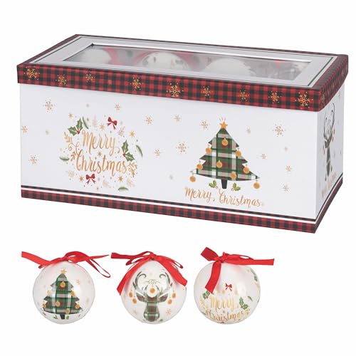 12er Set Weihnachtskugeln Ø 7,5 cm glänzend in Geschenkbox Baum- und Rentierdeko Santa's House von Galileo Casa