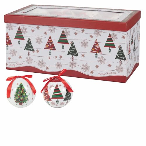 12er Set Weihnachtskugeln Ø 7,5 cm glänzend in Geschenkbox Deko Schleifen und Bäume Santa's House von Galileo Casa