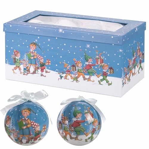 12er Set Weihnachtskugeln Ø 7,5 cm glänzend in Geschenkbox Elfendekor Santa's House von Galileo Casa