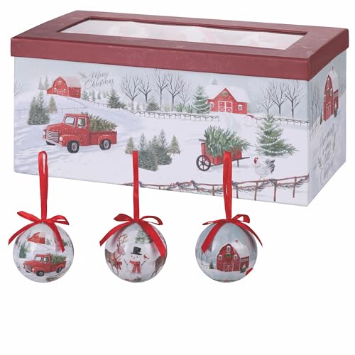 12er Set Weihnachtskugeln Ø 7,5 cm glänzend in Geschenkbox Landhaus Santa's House von Galileo Casa