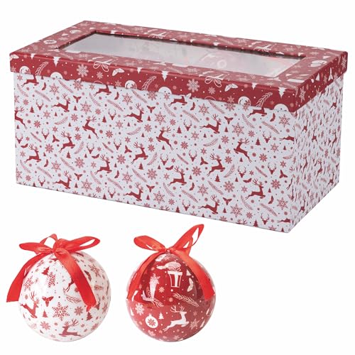 12er Set Weihnachtskugeln Ø 7,5 cm glänzend in Geschenkbox Rentier-Dekor Santa's House von Galileo Casa
