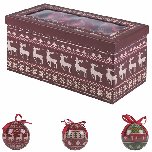 12er Set Weihnachtskugeln Ø 7,5 cm glänzend in Geschenkbox Rentier Stoffoptik Santa's House von Galileo Casa