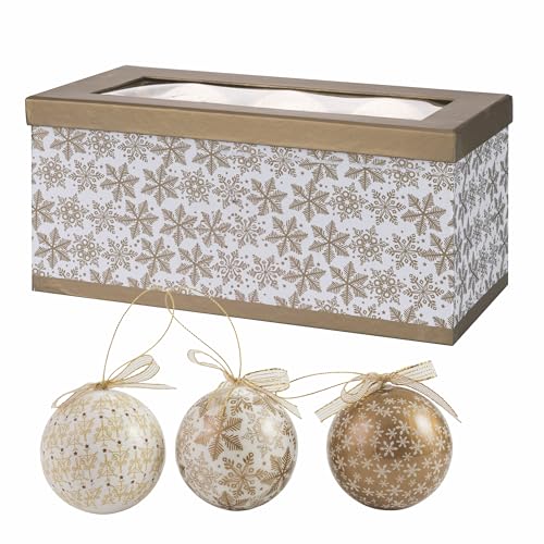 12er Set Weihnachtskugeln Ø 7,5 cm glänzend in Geschenkbox mit Golddekor Santa's House von Galileo Casa