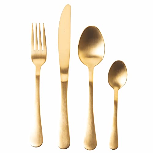 16-teiliges Besteckset 5Th Avenue aus Edelstahl 18/0, satiniertes Gold 16-teiliges Besteckset 5Th Avenue aus Edelstahl 18/0, satiniertes Gold von Galileo Casa