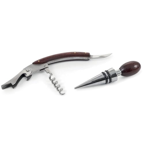 Galileo Casa 2197557 Weinflaschen-Set, Stöpsel und Korkenzieher, Stahl und Holz von Briconess.com