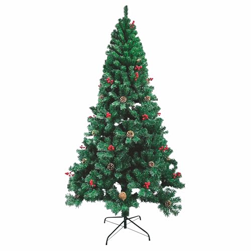 New Sestriere Santa's House Weihnachtsbaum mit 1300 Zweigen, Höhe 240 cm, dekoriert mit Beeren und Tannenzapfen von Galileo Casa