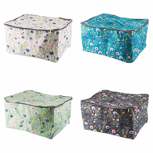 Galileo Set aus 4 Aufbewahrungstaschen aus Polycotton, Doppelreißverschluss, mit Griff, 50 x 40 x 27 cm, Jardin Sìordinate von GALILEO