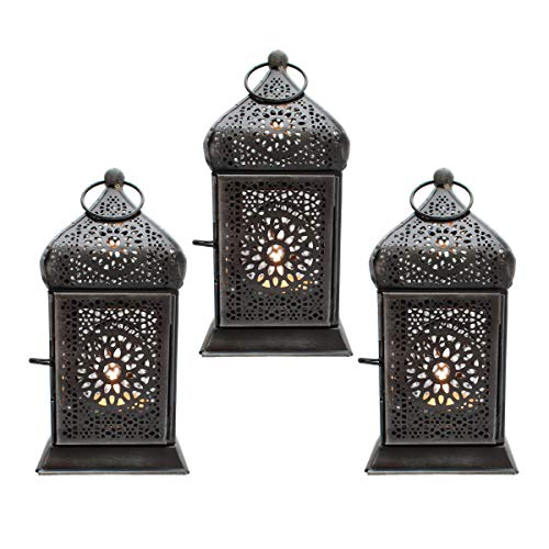 Laterne Metall Teelicht Orientalisch Zum Stellen und Hängen (Schwarz Set/3) von Gall&Zick