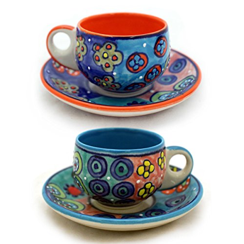 Gall&Zick 4x Espressotasse mit Untertasse Mokkatasse Untersetzer Unterteller Tasse Kaffeetasse Teetasse Geschirr Set Keramik Bemalt Bunt von Gall&Zick