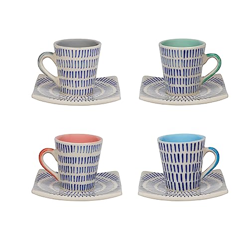 Gall&Zick Handbemalte Espressotasse mit Unterteller – aus Keramik, spülmaschinen- und mikrowellentauglich, ca. 90 ml, set/4 von Gall&Zick