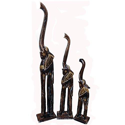 Gall&Zick Holz Figur Elefant Dekoration Bali Deko Garten Wohnung Statue Tier Tiermotiv Katzenliebhaber Geschenk (Mittel + Klein) von Gall&Zick