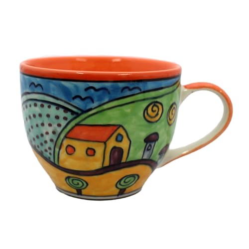 Gall&Zick Kaffeetasse handbemalt, Keramik bunt Landschaftsdesign, 350ml Set/2 von Gall&Zick