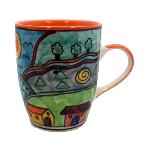 Gall&Zick Kaffeetasse handbemalt aus Keramik, bunt Landschaftsbemalung, Set/2 von Gall&Zick