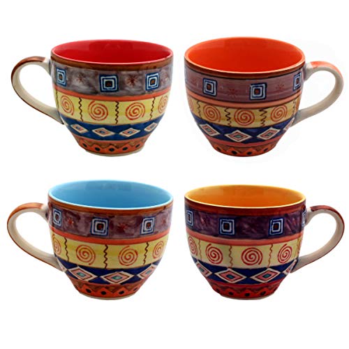 Gall&Zick Tasse Kaffeetasse Teetasse Geschirr Keramik Bemalt Bunt (Gemischt Set/4, Groß) von Gall&Zick