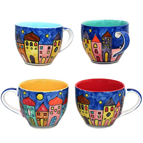 Tasse Kaffeetasse Teetasse Geschirr Keramik Bemalt Bunt (Gemischt set/4, Groß) von Gall&Zick