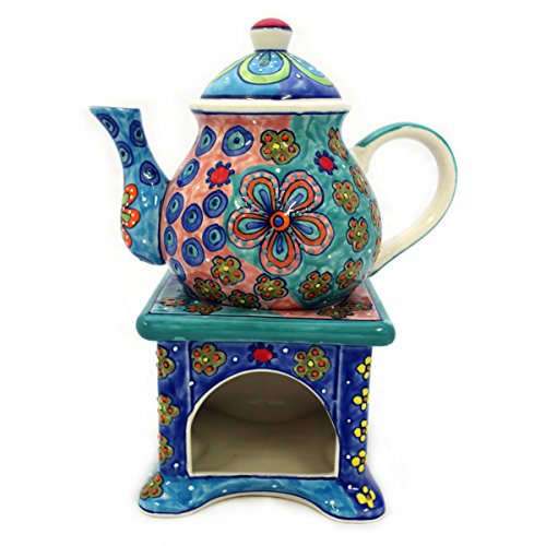 Teekanne Keramik handbemalt bunt (Daisy mit Stövchen) von Gall&Zick