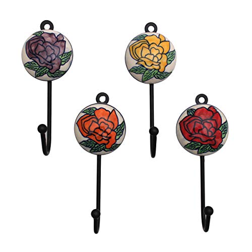 Gall&Zick Wandhaken Haken bunt Set rund Keramik Handtuchhaken handbemalt (Rose Set/4) von Gall&Zick