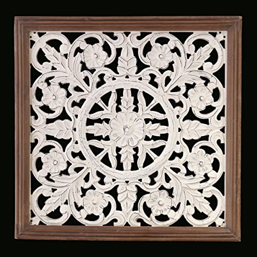 Gall&Zick Wandornament aus Holz, Wanddeko handgeschnitzt im Shabby Chic Look, 60cm x 60cm, Wandbild zum hängen, orientalisch, Wandpaneele holz Mandala (CL-3012) von Gall&Zick